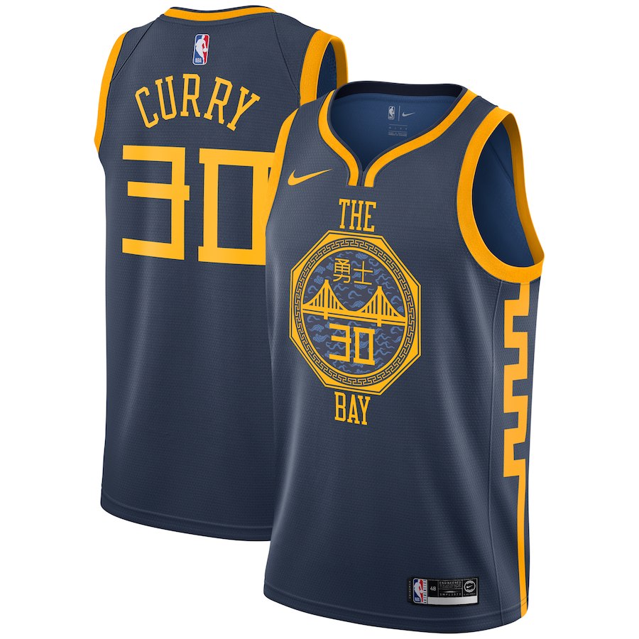 Men's Nike Golden State Warriors #30 Stephen Curry Navy NBA 2018/19 Swingman Jersey
